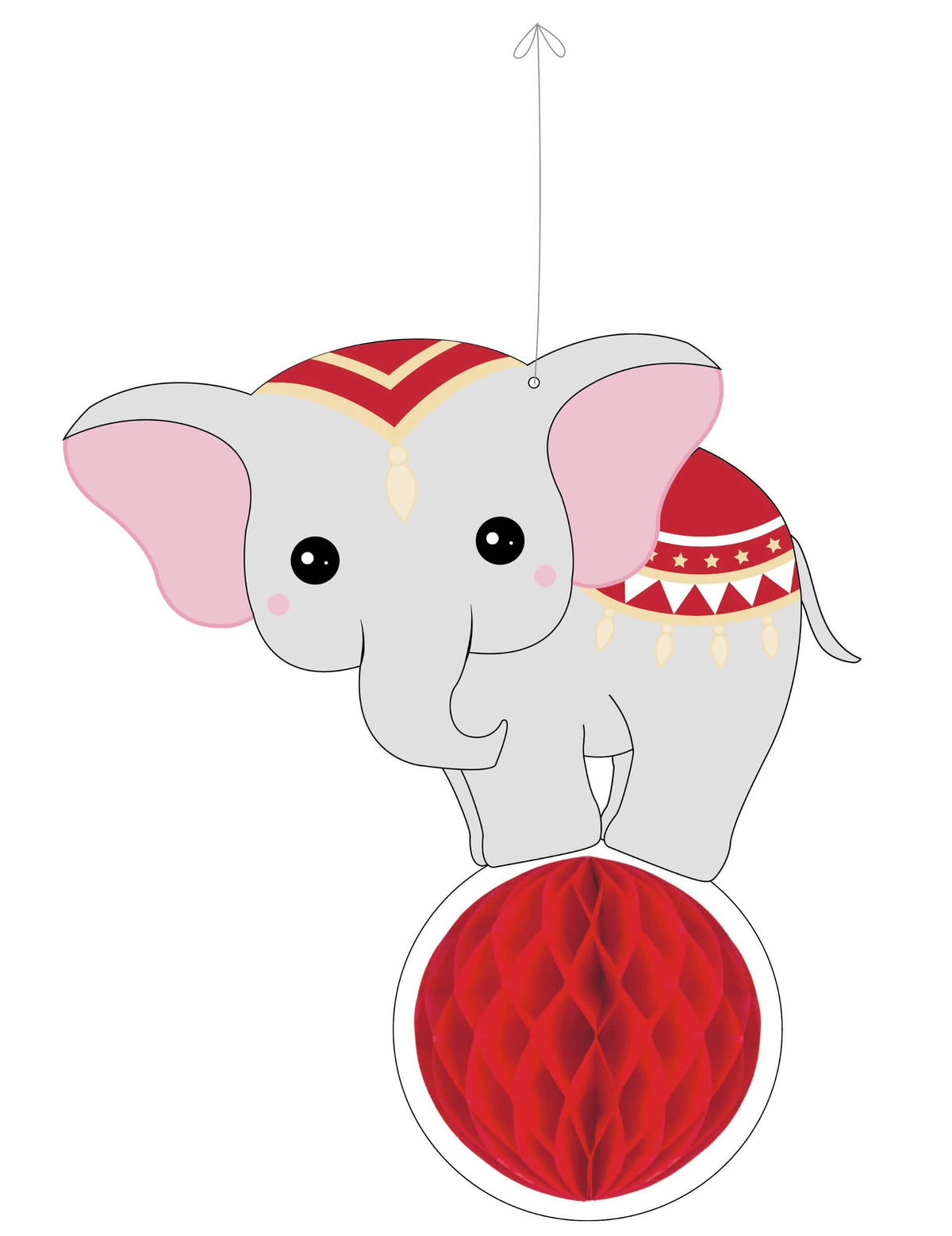 Suspensie elefant din hârtie tip fagure vintage circus roșu