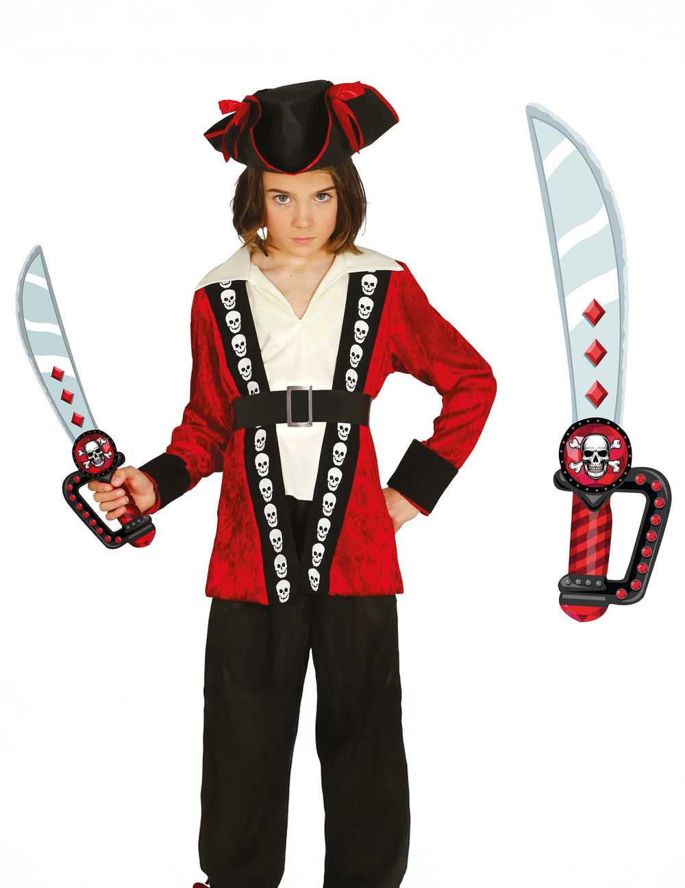 Epée de pirate en mousse pour enfant rouge et grise avec tête de mort
