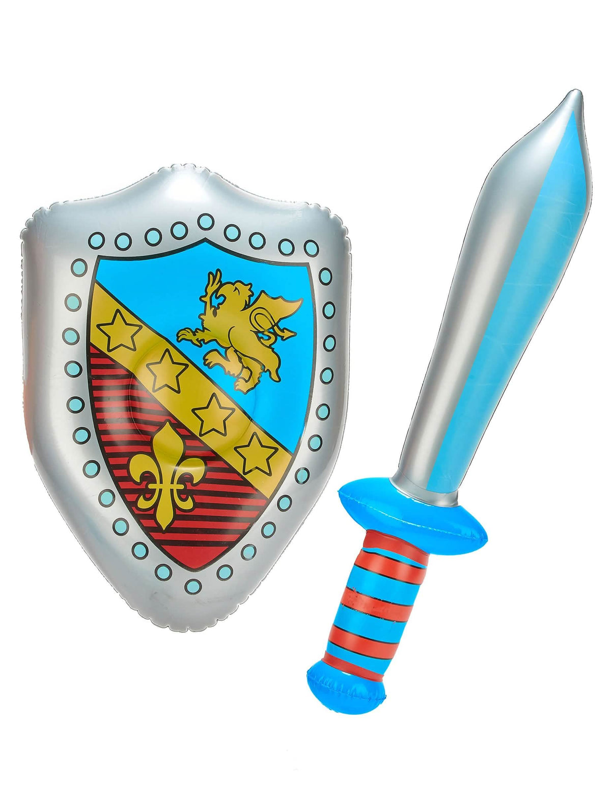 Sabie și scut gonflabile de cavaler pentru copil albastru și roșu cu blazon