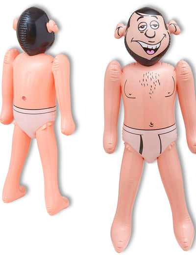 Epoux gonflable pour adulte beige avec barbe noire et slip blanc