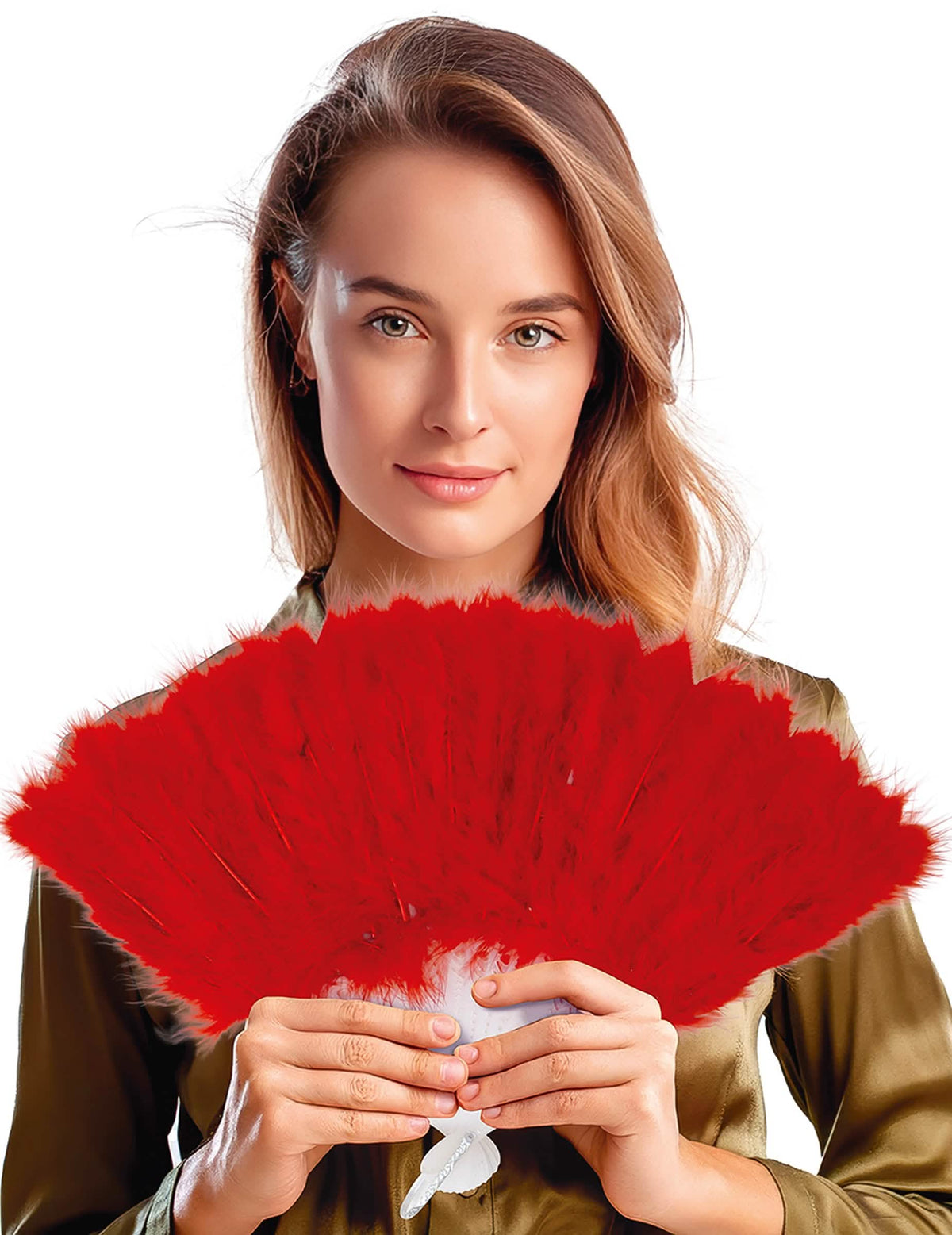 Eventail à plumes pour femme rouge