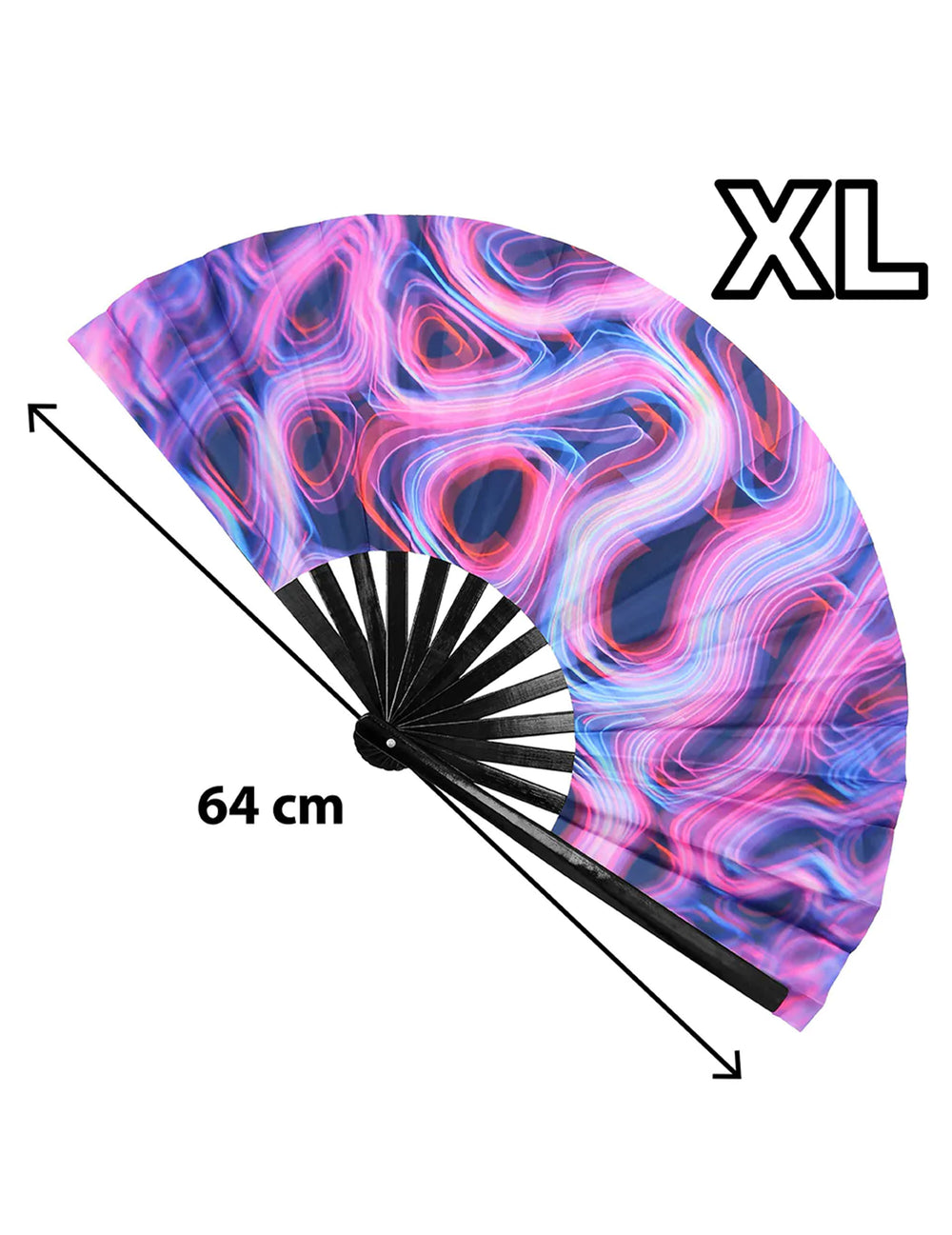 Dimensions de l'éventail géant néon violet pour femme à motifs psychédéliques colorés