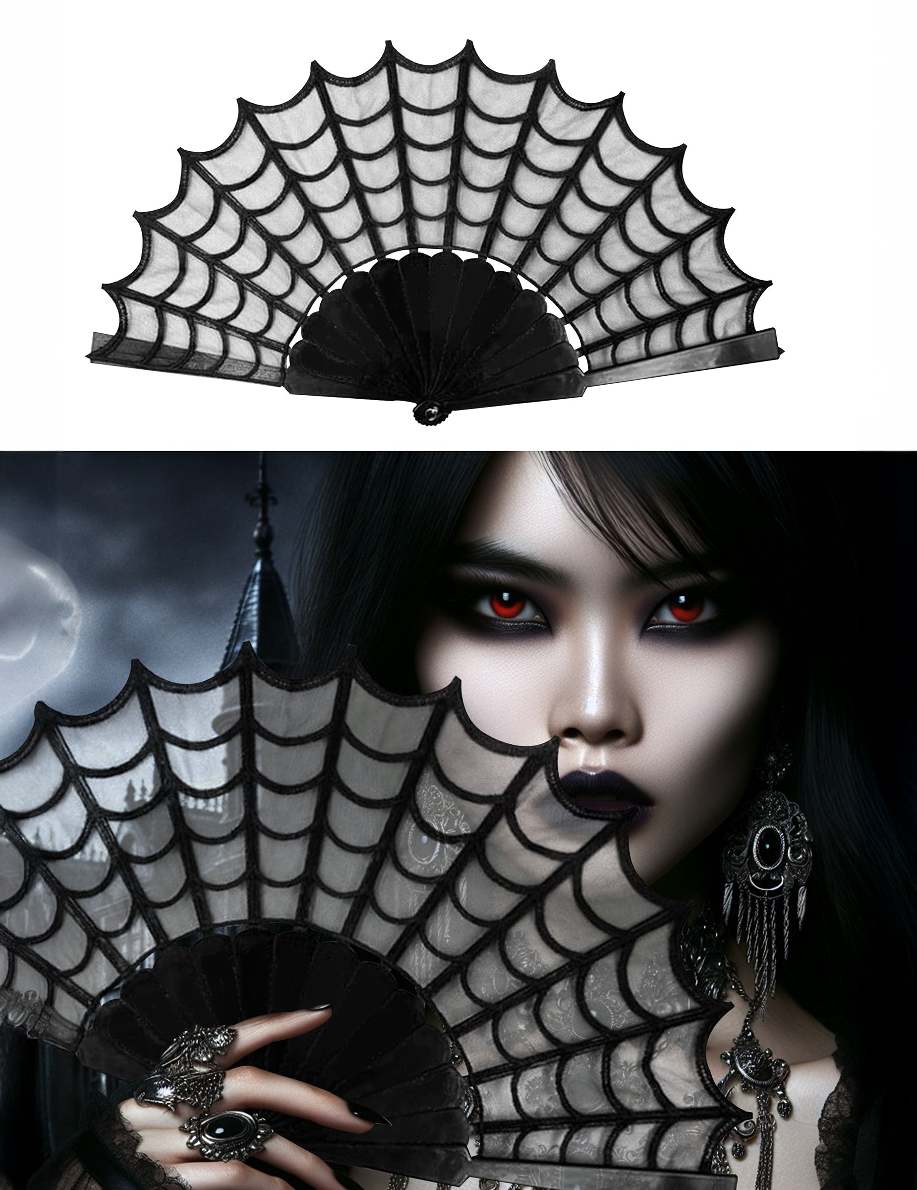 Éventail gothique toile d'araignée pour adulte noir