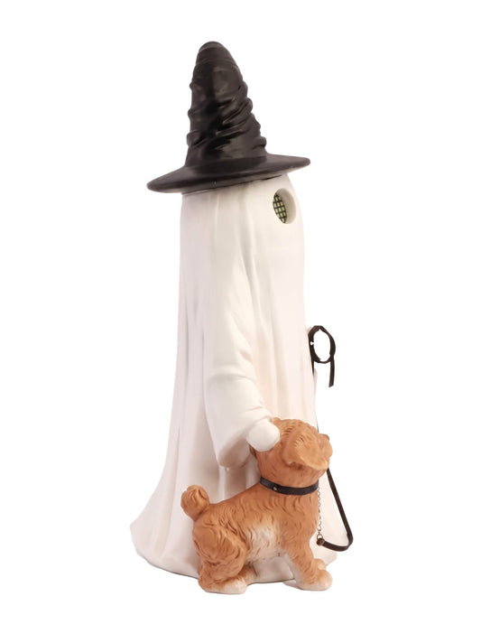 Fantôme décoratif Summerween en résine avec chapeau pointu chien et yeux LED animés 23,5 x 20 x 45,5 cm