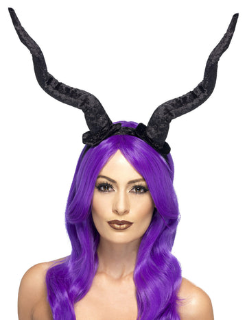 Bentiță de demon cu coarne mari demonice pentru adult, neagră