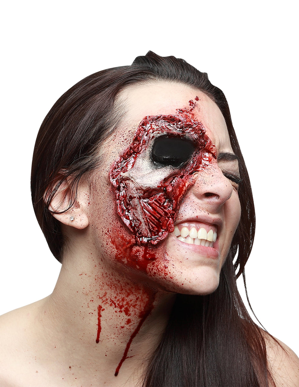 Fausse blessure peau du visage arrachée Halloween pour adulte rouge et sanglante