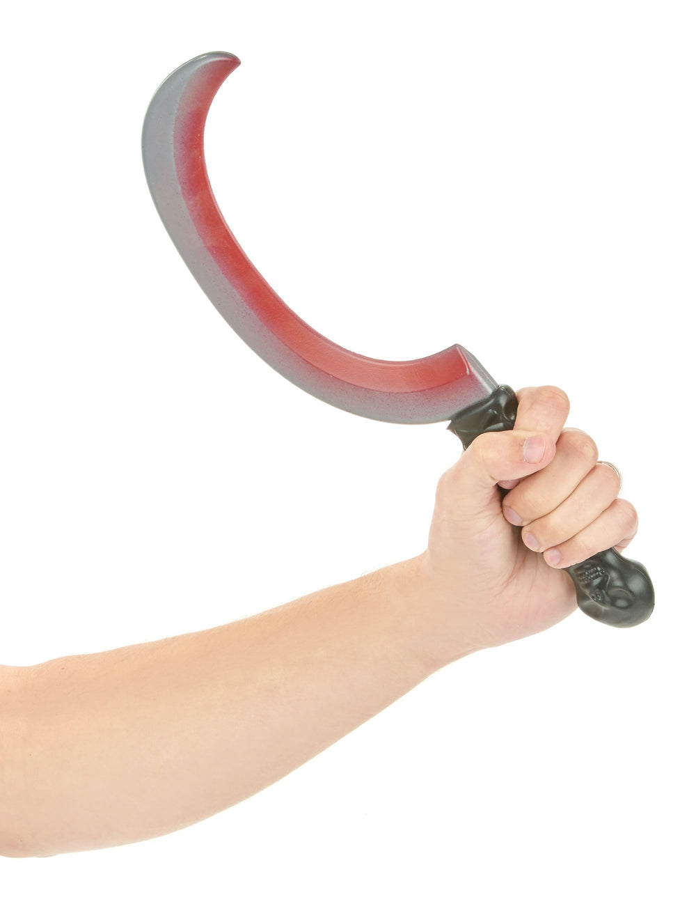 Détail du manche à tête de mort de la faux ensanglantée Halloween