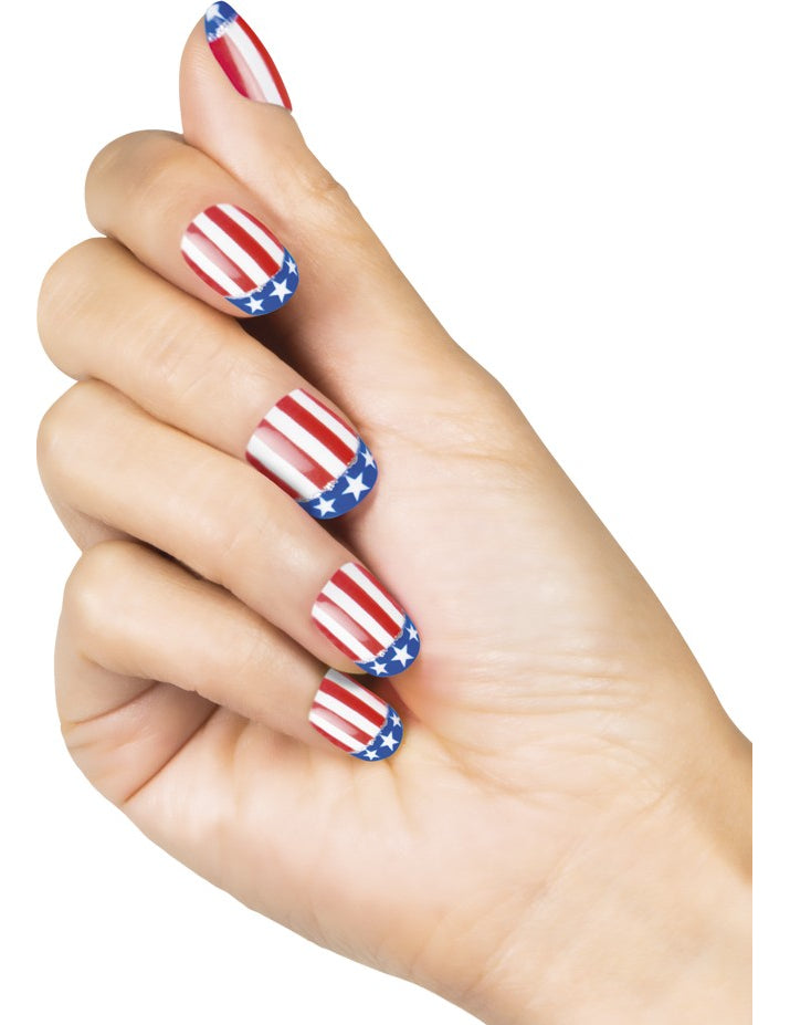 Faux ongles adhésifs USA pour femme aux couleurs du drapeau américain