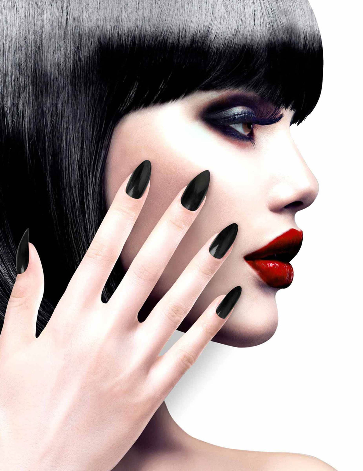 Faux ongles adhésifs noirs pour adulte pointus