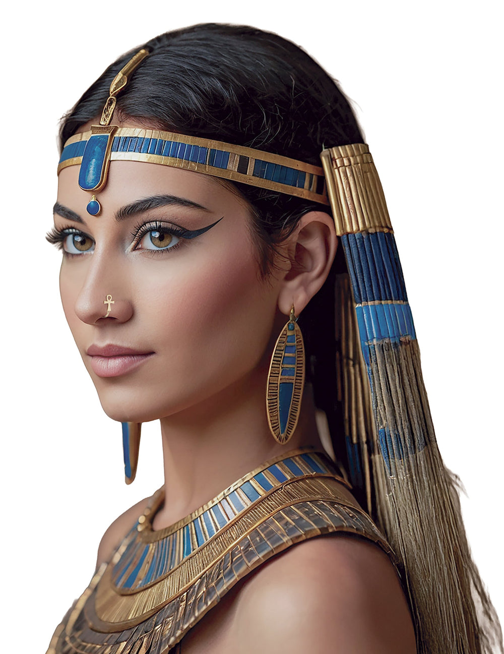 Faux piercing œil d'Horus pour femme doré et bleu
