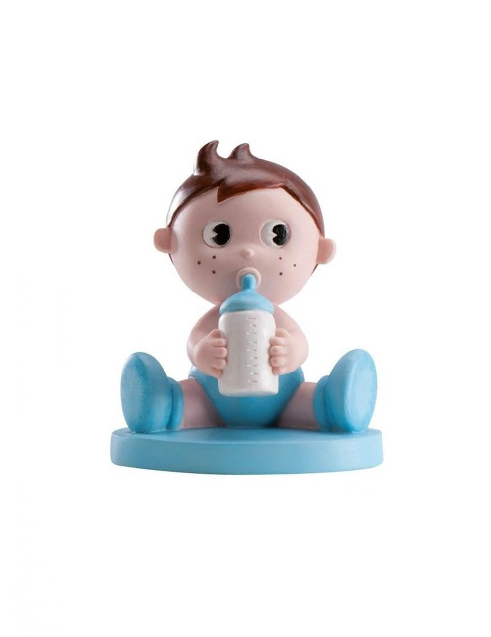 Figurină din rășină băiat cu biberon pentru baby shower albastru