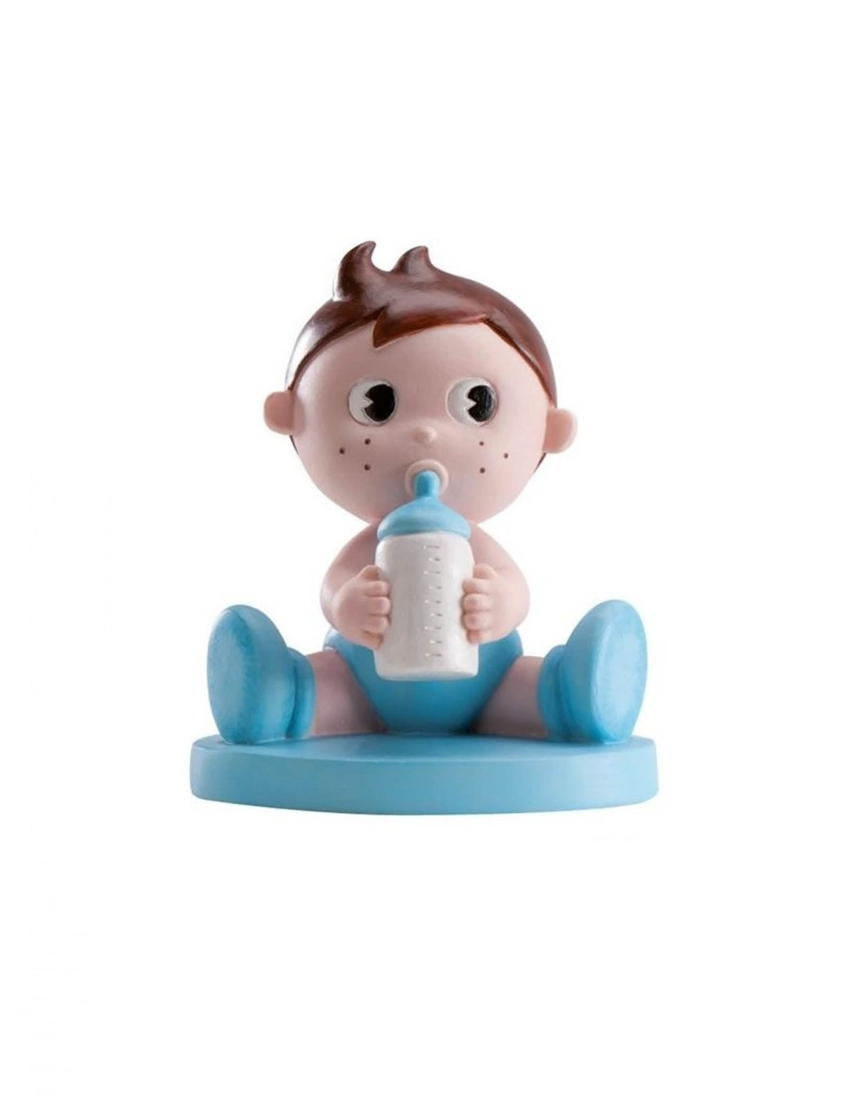 Figurină din rășină băiat cu biberon pentru baby shower albastru