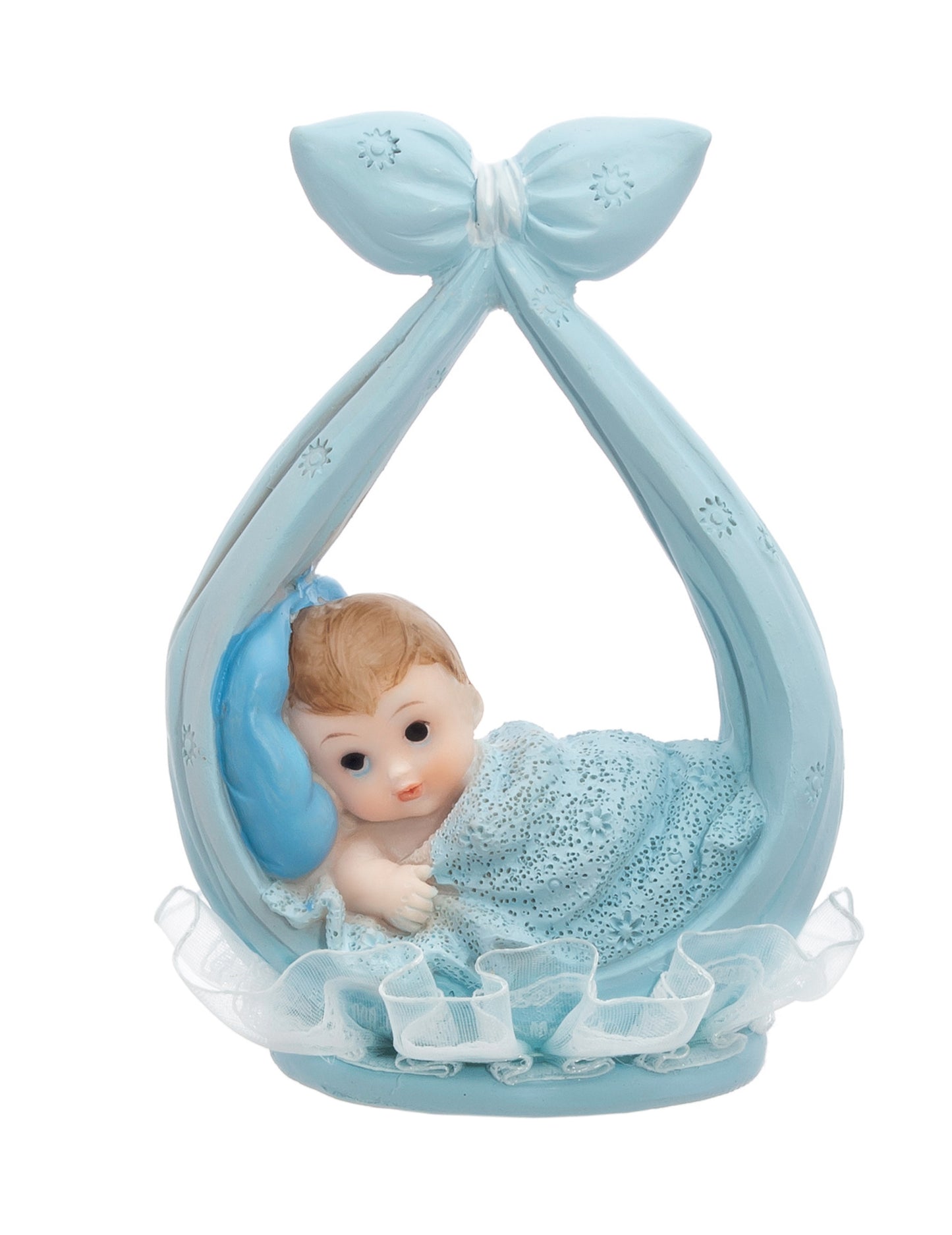 Figurină a unui băiețel într-o eșarfă albastră 11 cm pentru botez