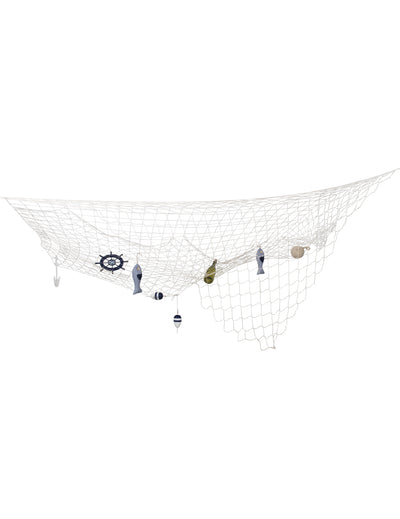 Filet de pêche décoratif marin pour fête blanc avec ornements marins