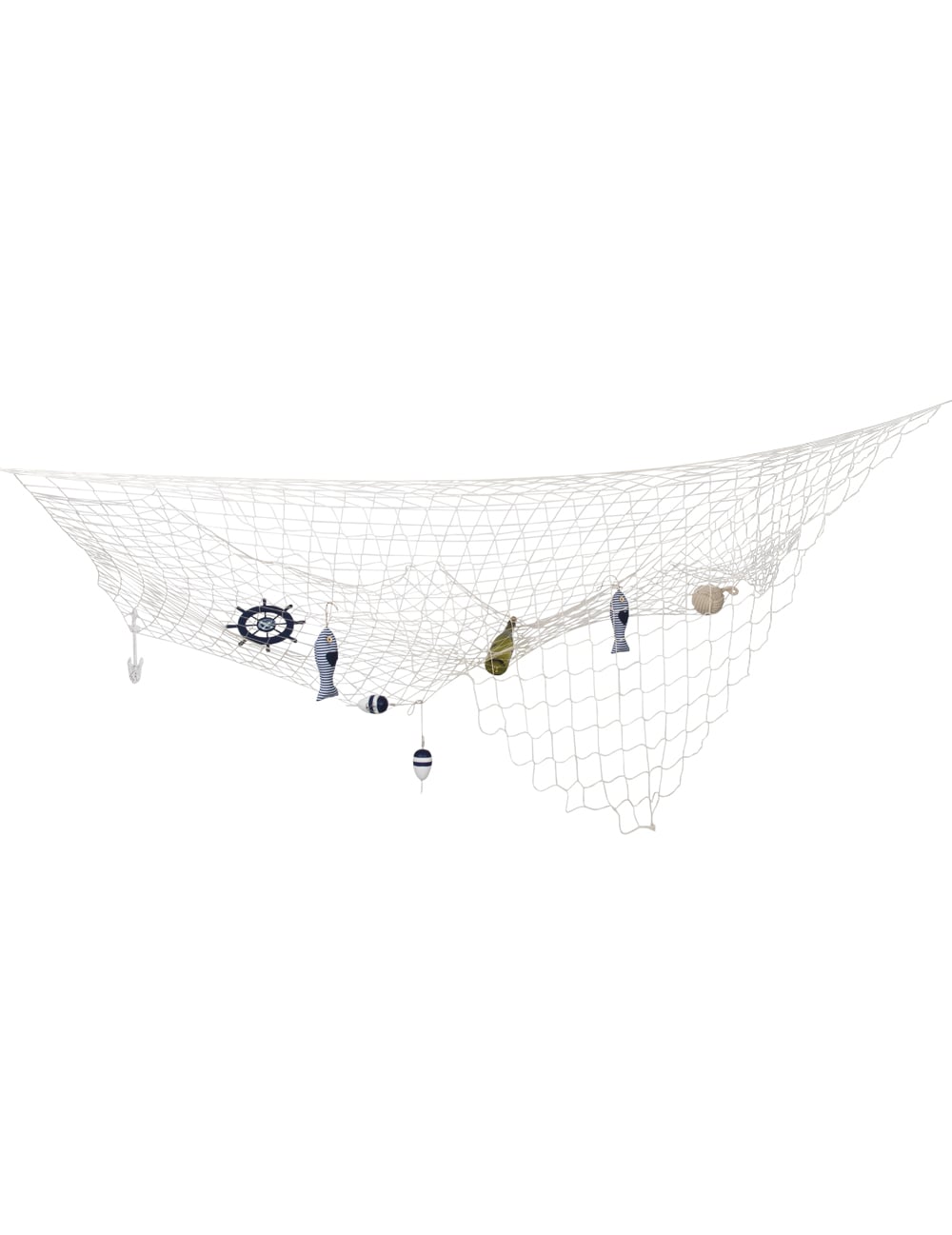Filet de pêche décoratif marin pour fête blanc avec ornements marins