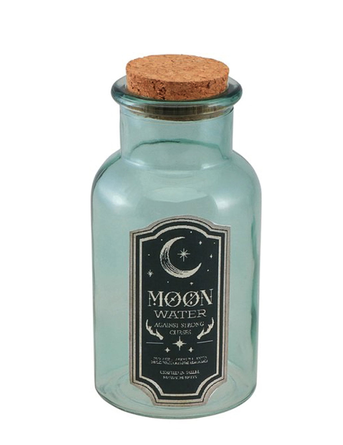 Fiole en verre Moon water pour décoration verte avec bouchon en liège