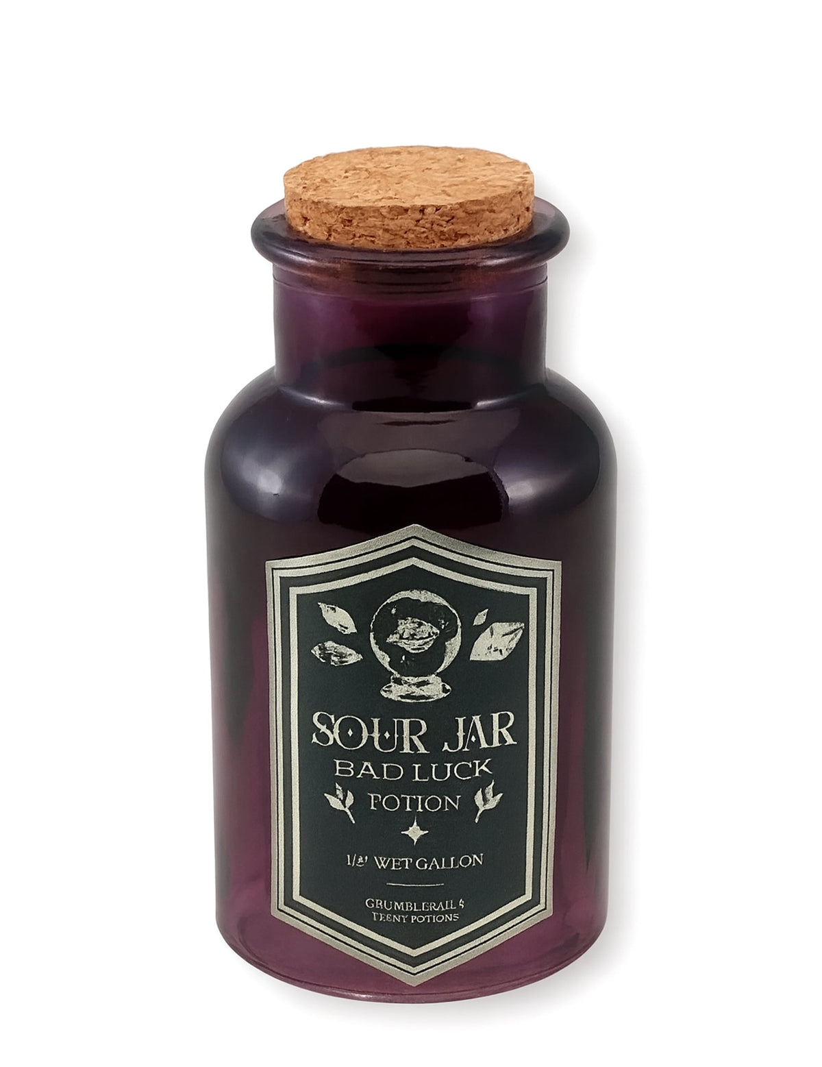 Fiole en verre potion Sour jar pour décoration violette avec bouchon en liège