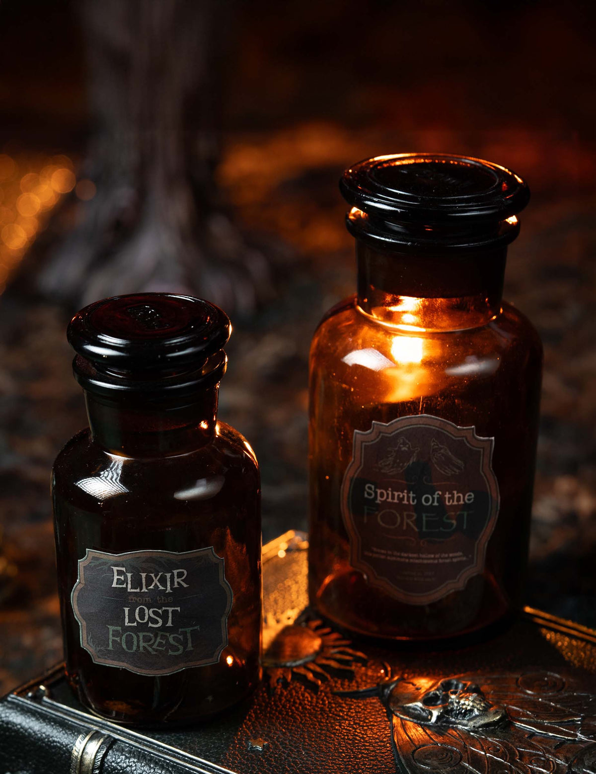Vue des deux modèles du flacon d'apothicaire Elixir pour décoration