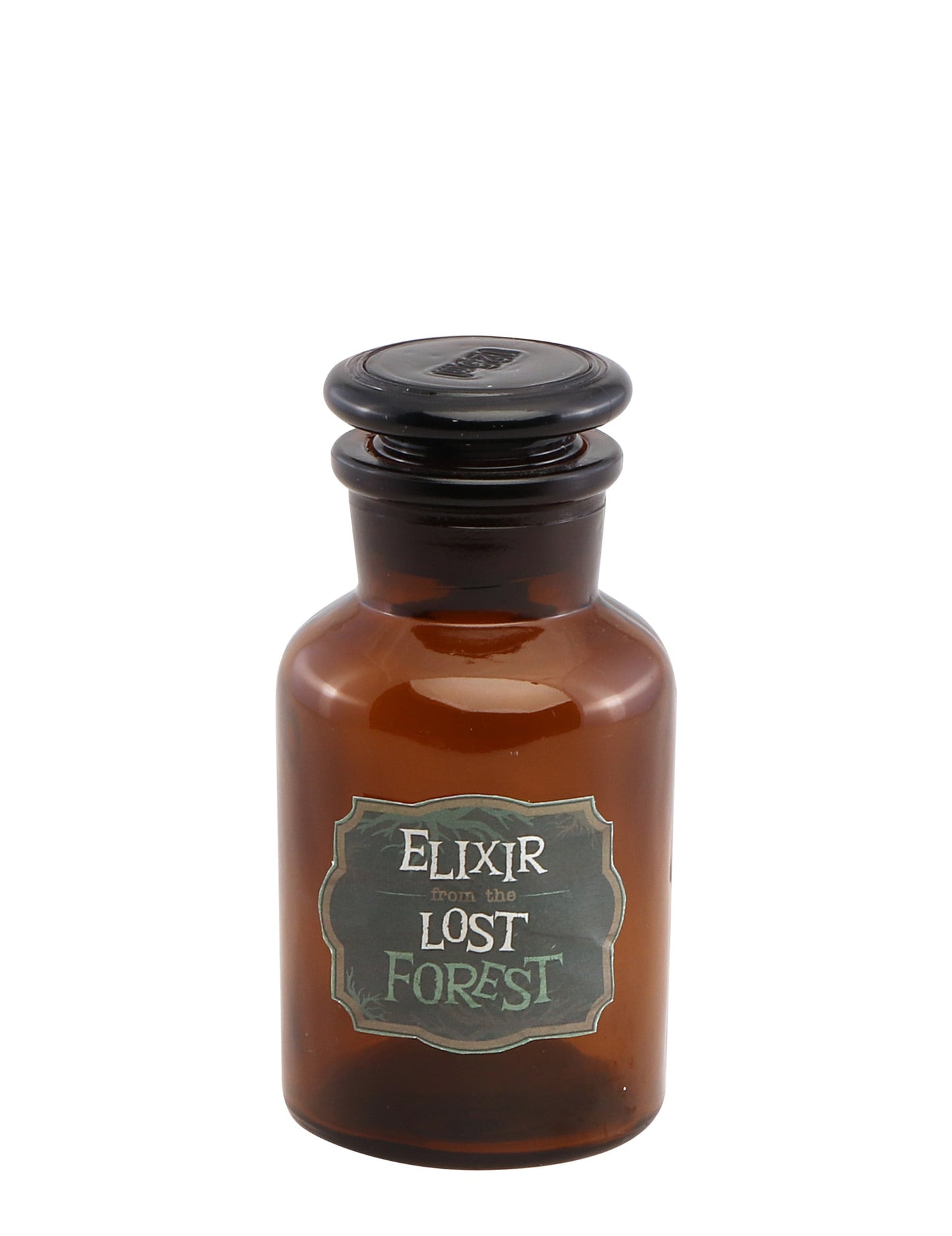 Flacon d'apothicaire Elixir pour décoration marron avec étiquette Lost Forest