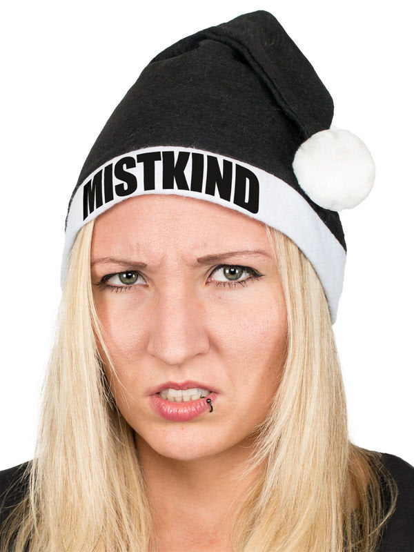 Căciulă amuzantă de Crăciun MISTKIND, model Moș Crăciun alb-negru 