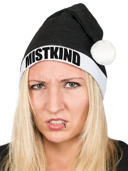 Căciulă amuzantă de Crăciun MISTKIND, model Moș Crăciun alb-negru 