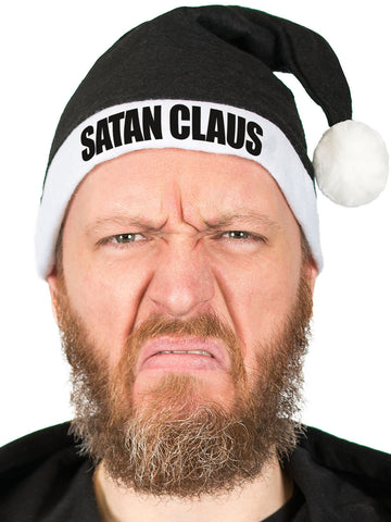 Căciulă amuzantă de Crăciun SATAN CLAUS, căciulă de Moș Crăciun alb-negru 