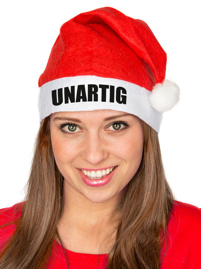 Căciulă de Crăciun amuzantă UNARTIG, roșu-alb, model Moș Crăciun 