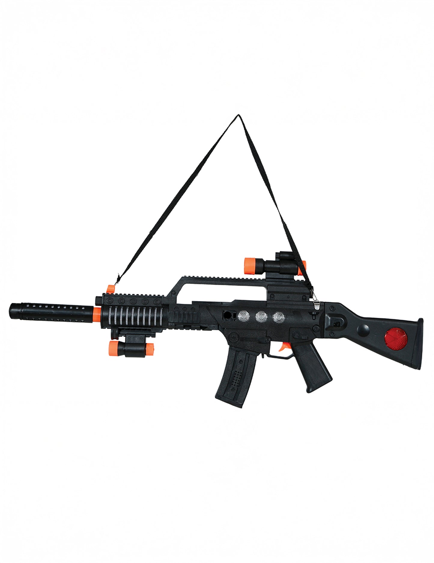 Vue de profil avec sangle du fusil d'assaut sonore et lumineux militaire