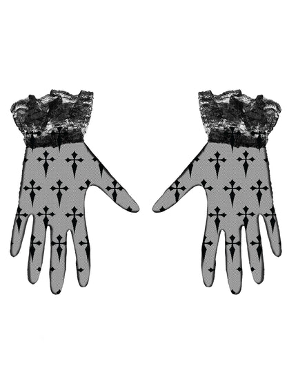 Mănuși scurte cu cruci negre pentru adulți 