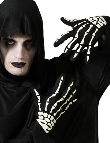Mănuși mari de schelet alb -negru pentru adulți