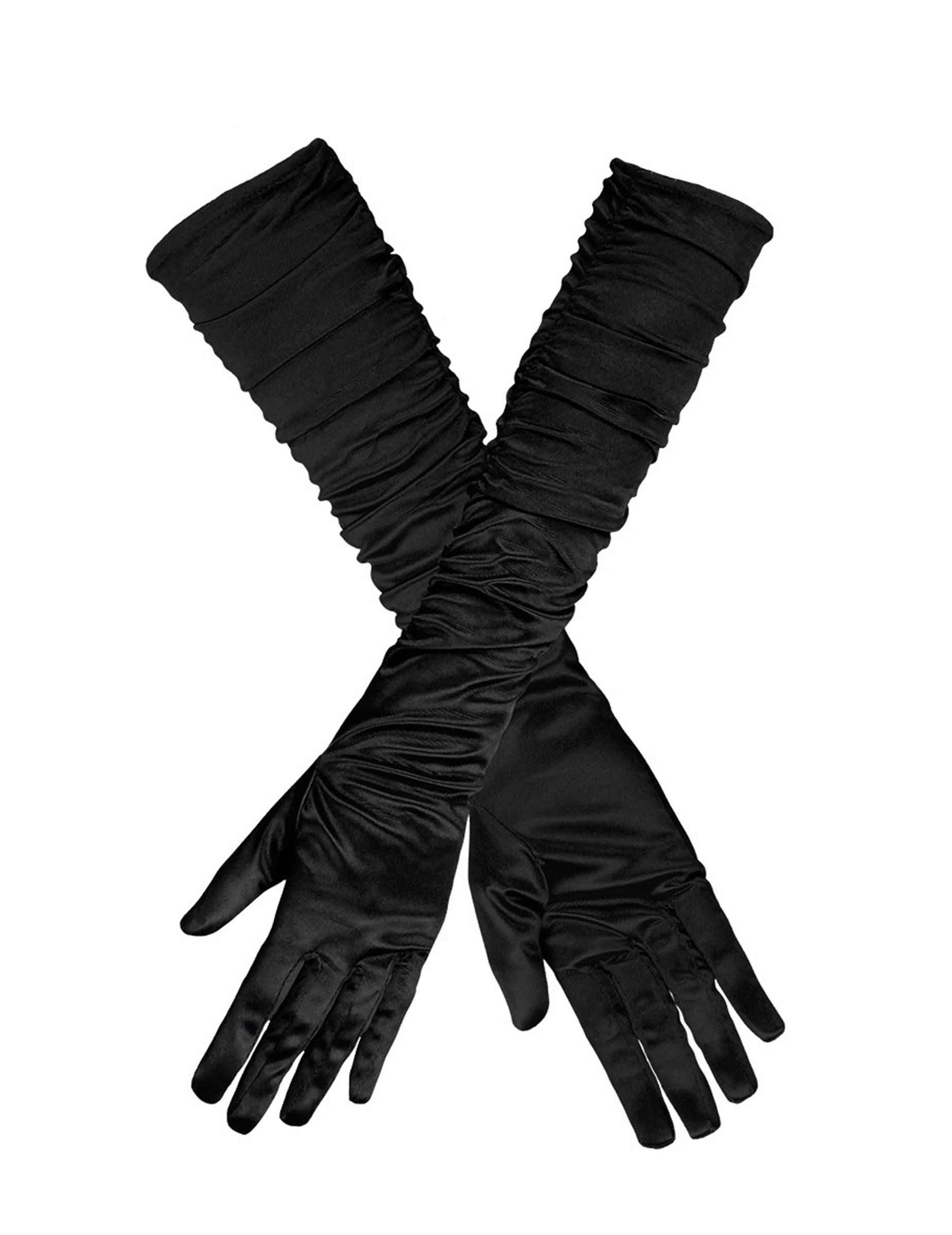 Vedere din unghi a mănușilor lungi din satin pentru femei