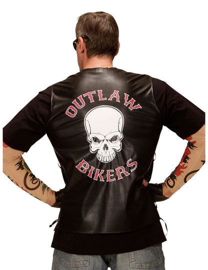Vue de dos du gilet biker pour adulte avec motif tête de mort