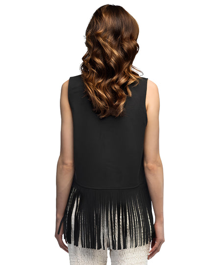 Vestă boemă cu franjuri negre pentru femei
