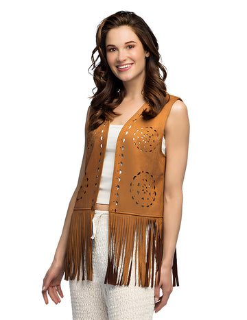 Vestă hippie maro cu franjuri pentru femei