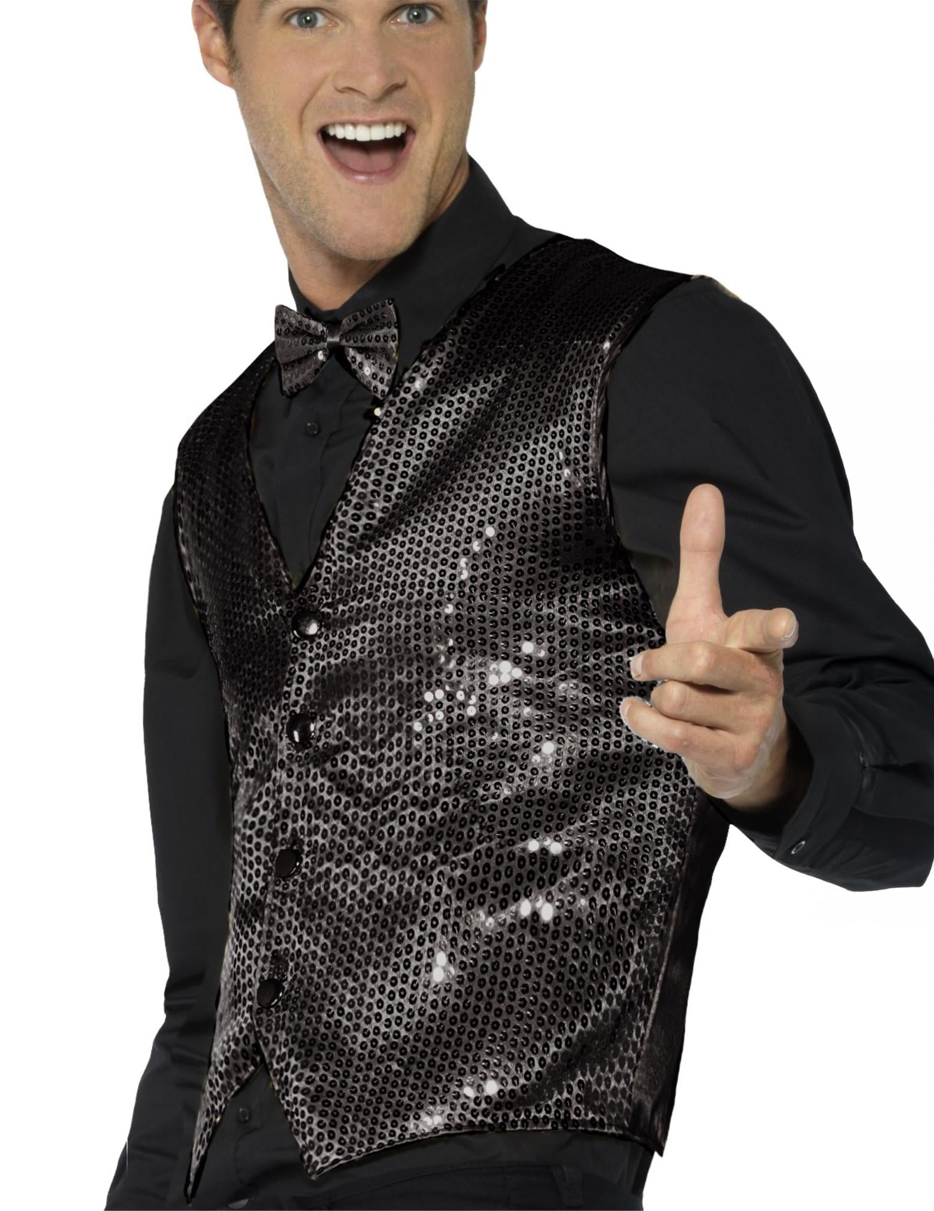 Gros plan du gilet à sequins pour adulte noir