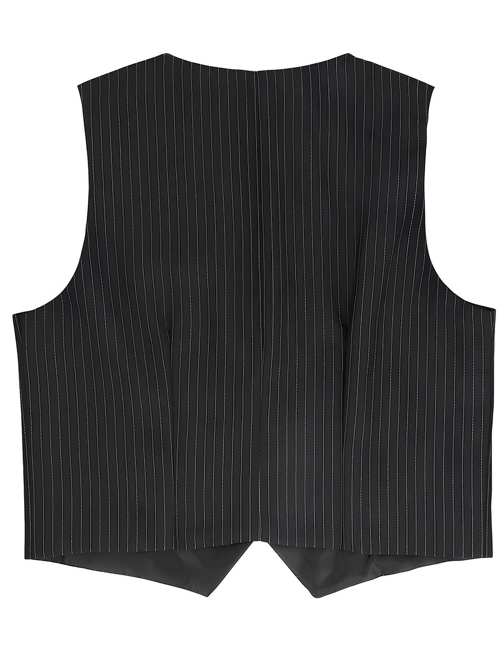 Vue de dos du gilet rayé pour homme noir à fines rayures blanches