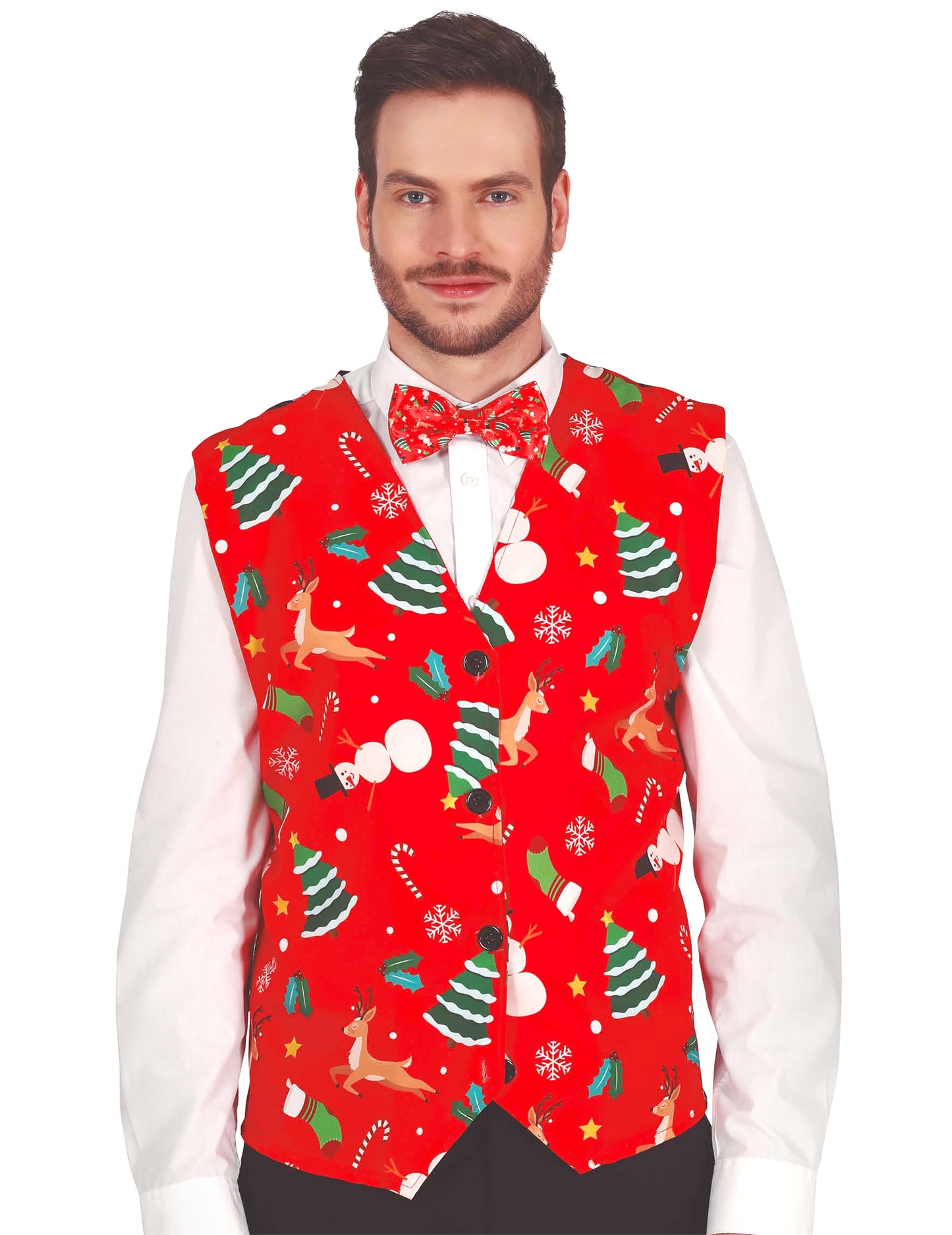Vestă roșie pentru adulți cu modele de Crăciun