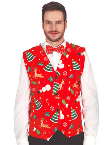 Vestă roșie pentru adulți cu modele de Crăciun