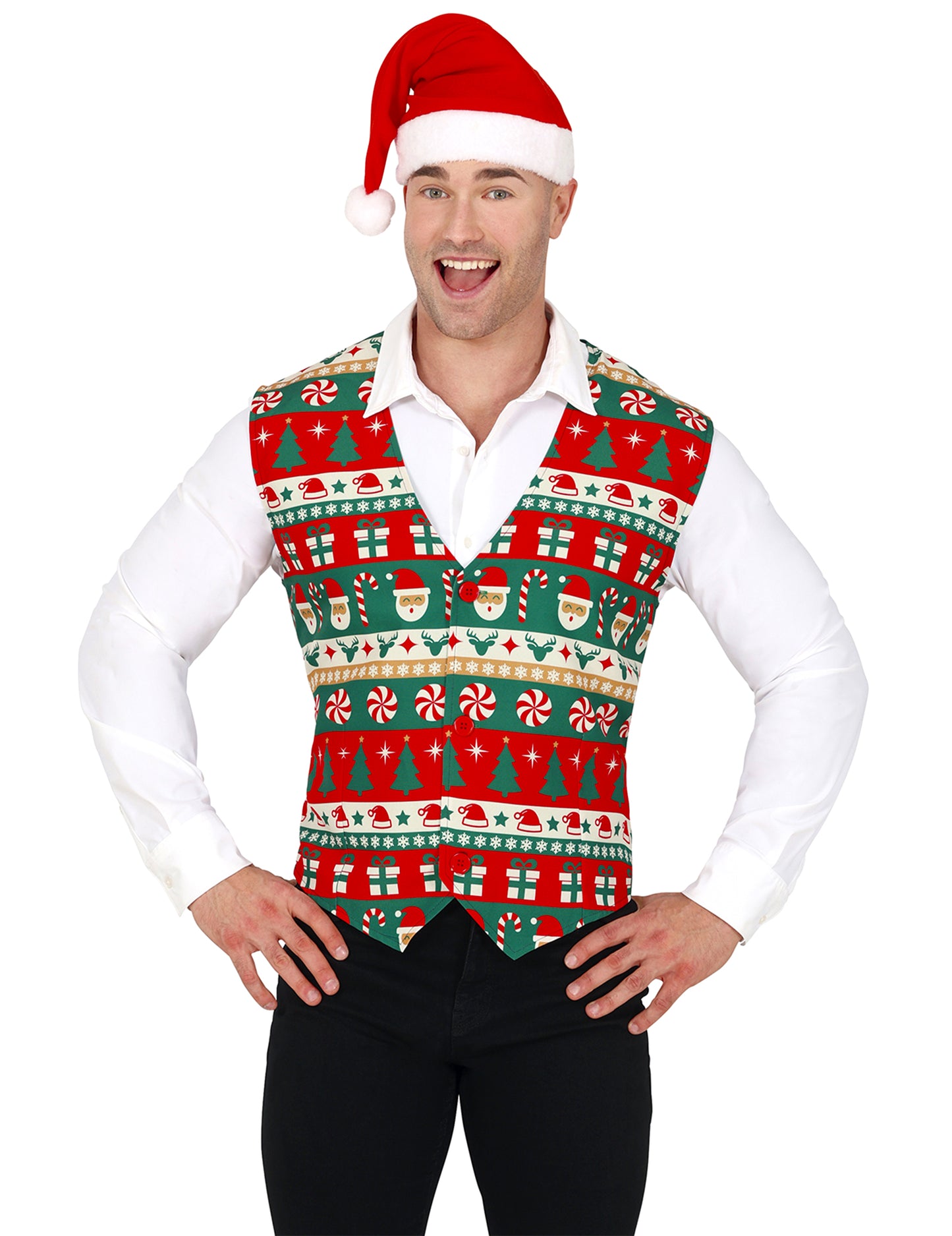 Vestă roșie și verde de Crăciun pentru adulți 