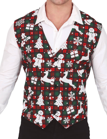 Gilet tartan et motifs de Noël adulte