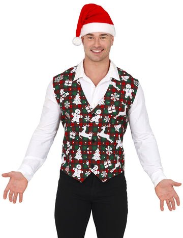Vestă tartan cu motive de Crăciun pentru adulți 