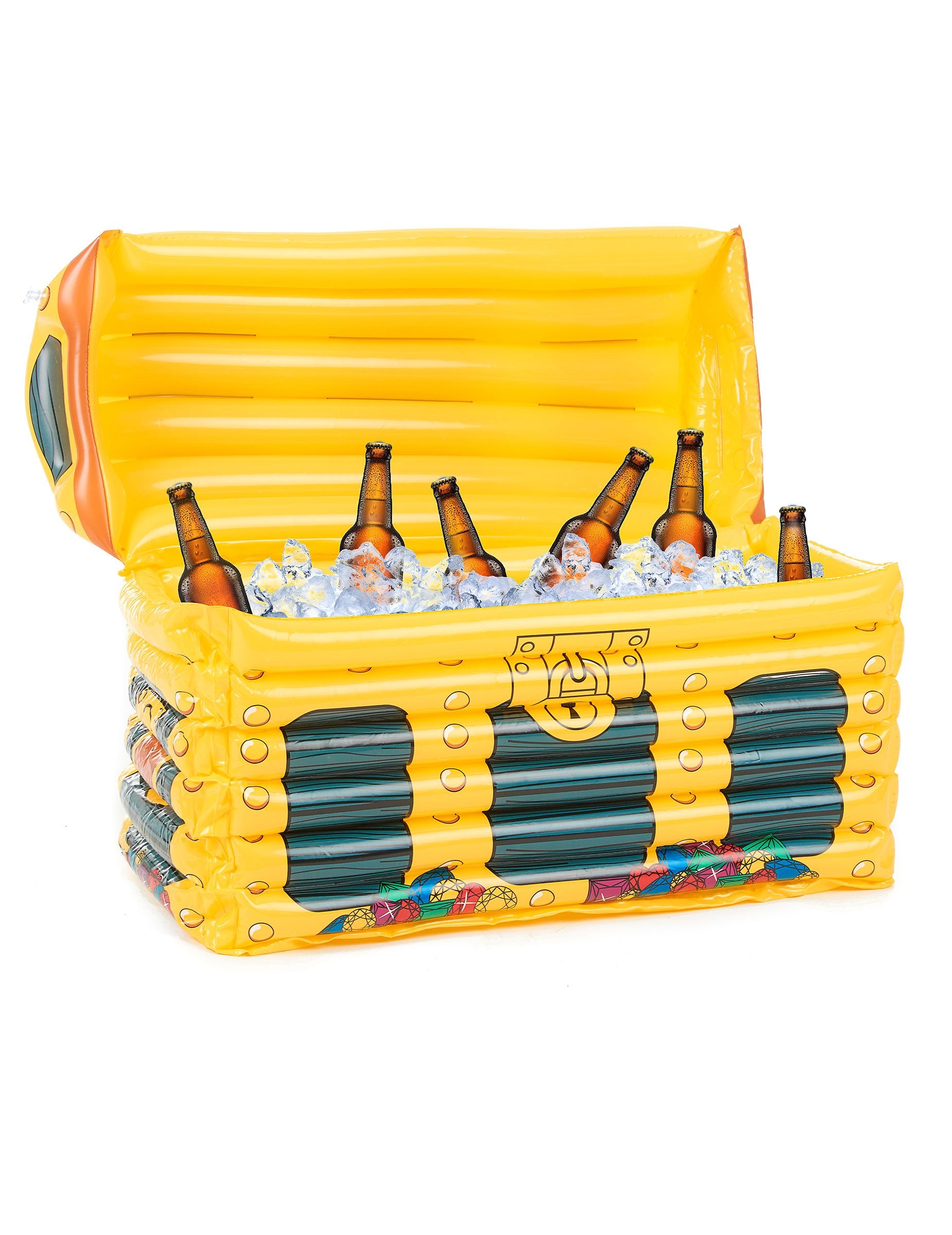 Glacière coffre gonflable pirate pour adulte jaune avec motifs de trésor