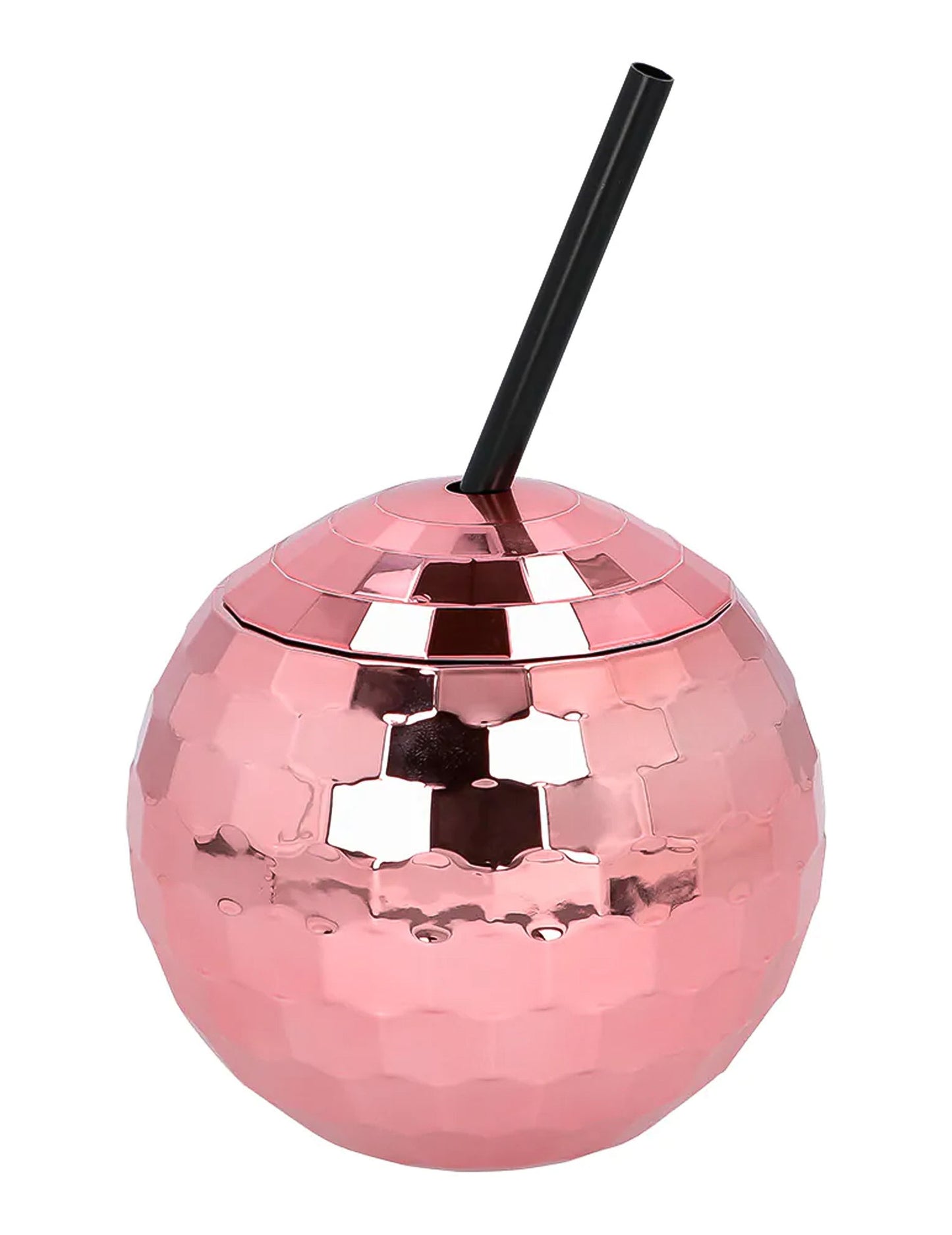 Pahar cu bile de discoteca cu paie roz 650 ml