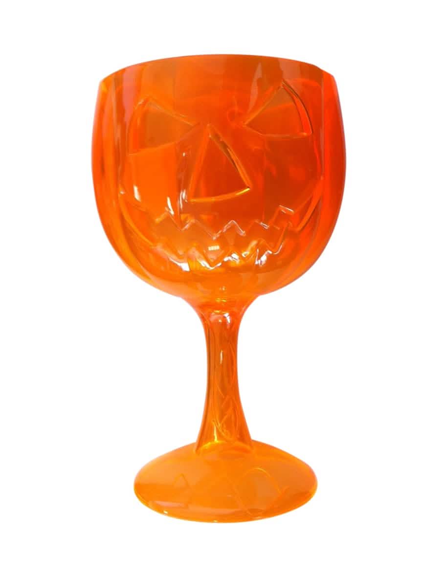 Pahar cu picior din plastic dovleac pentru halloween portocaliu