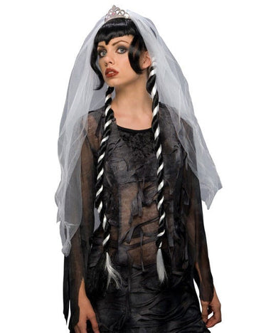 Perucă de mireasă gotică alb-negru