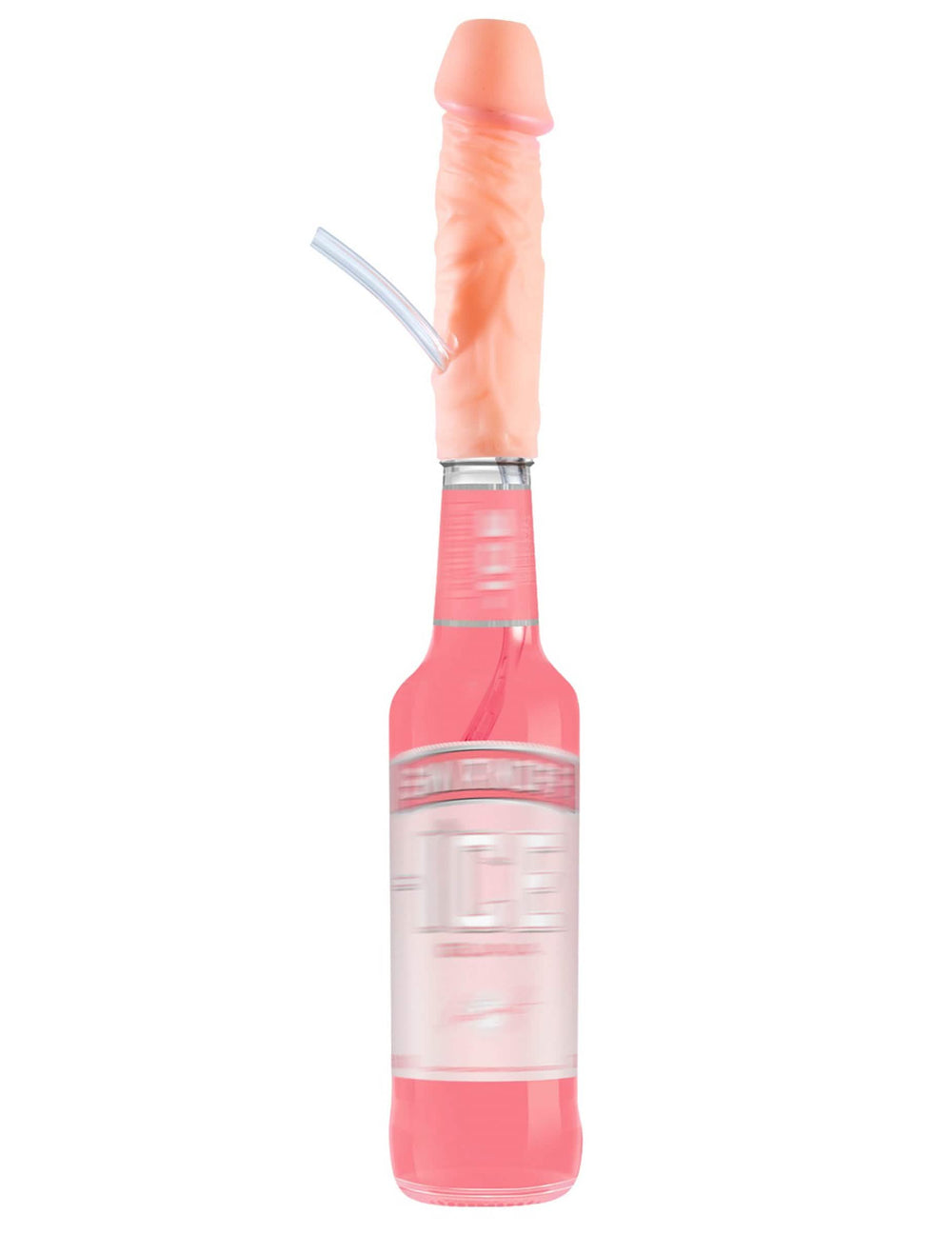 Sticlă în formă de penis pentru adult, culoarea pielii, cu pai