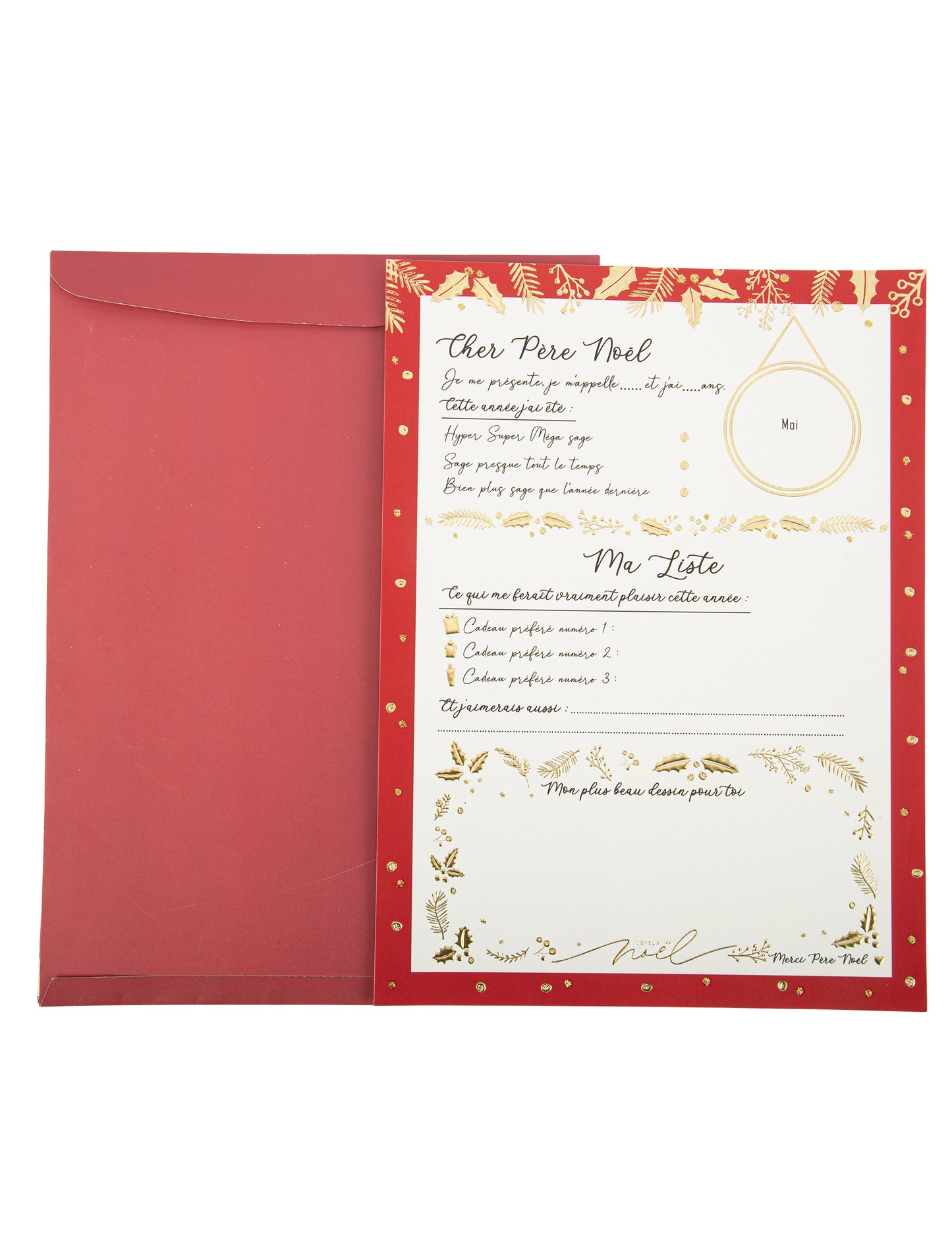 Scrisoare mare către Moș Crăciun cu plic, în stil Crăciun, 21 x 28,5 cm, de completat