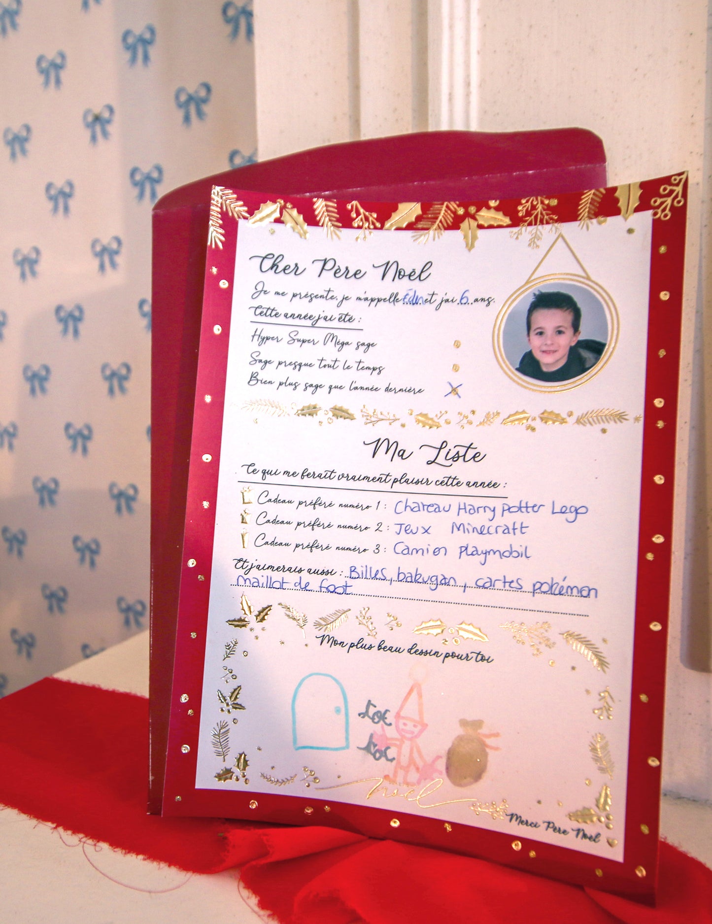 Scrisoare mare către Moș Crăciun cu plic, în stil Crăciun, 21 x 28,5 cm, de completat