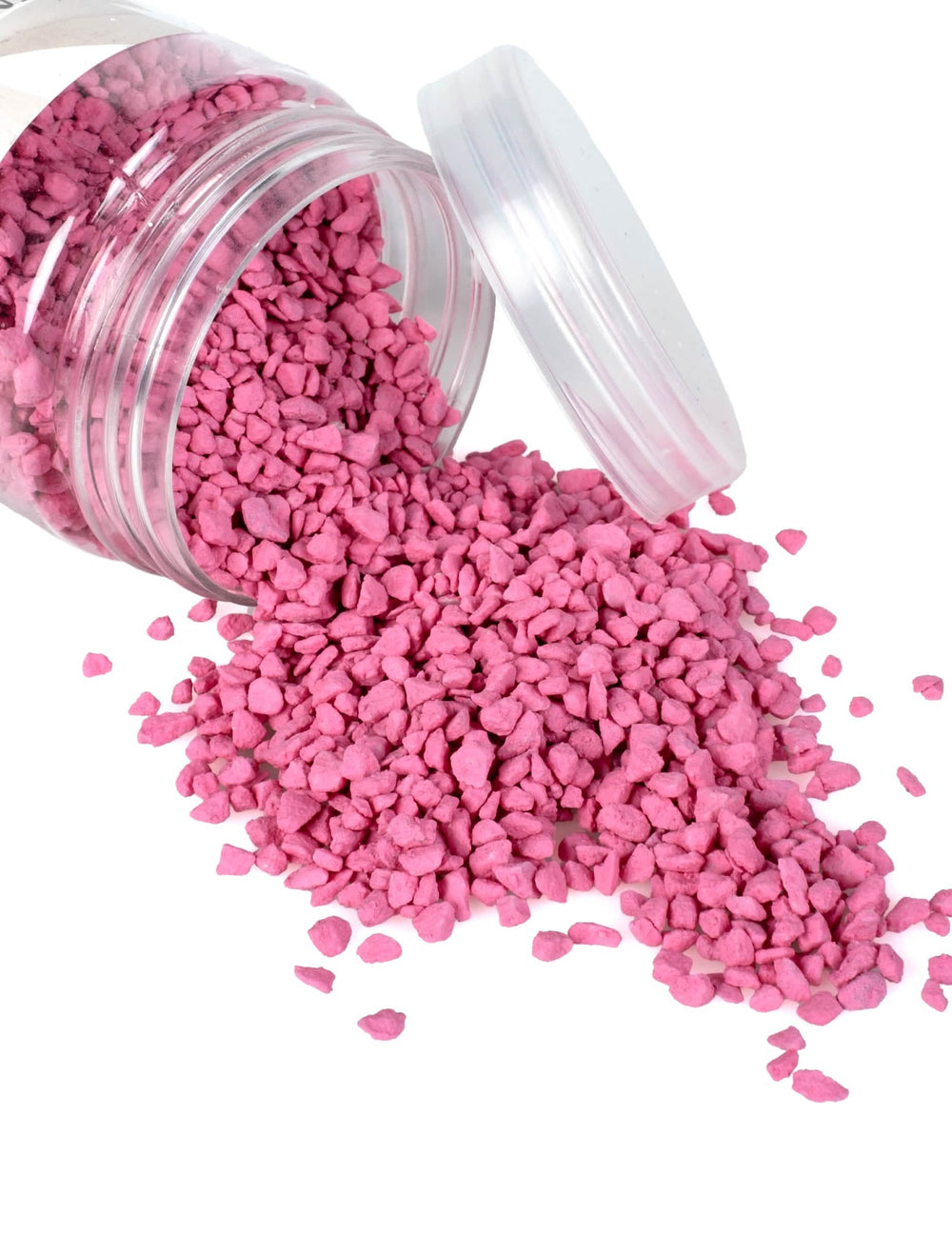Vedere din borcanul răsturnat cu pietricele decorative fuchsia