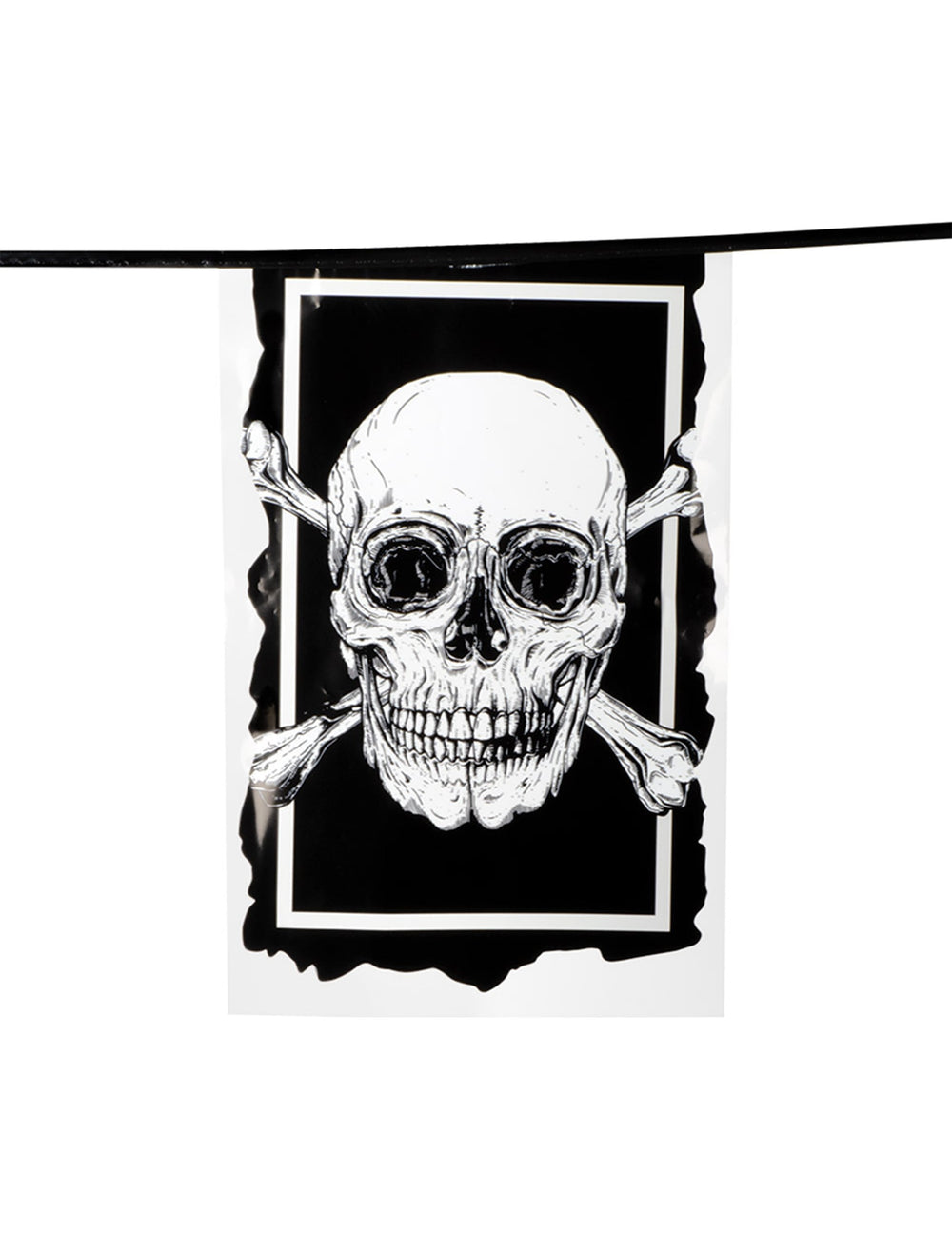 Détail d'un drapeau de la guirlande de 10 drapeaux en plastique Pirate Jolly Roger